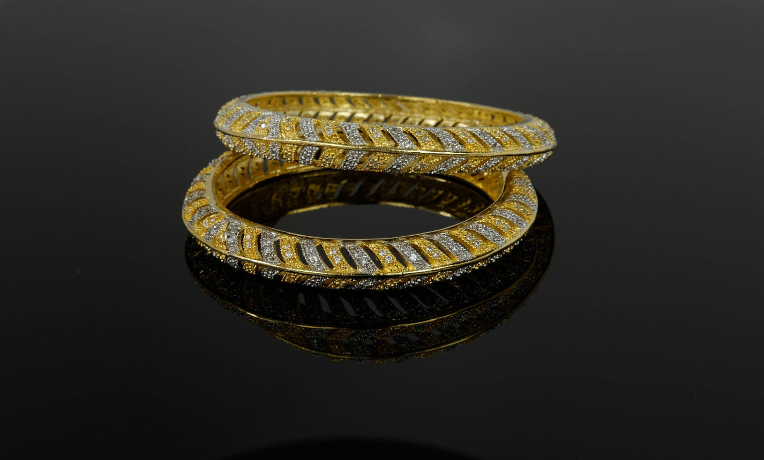 Antique Gold and Silver Stone Kada (Pair)