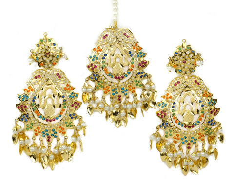 Gold Plated Navrattan Jadau Earrings