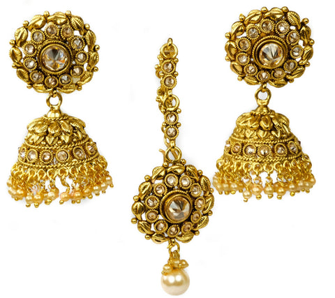 Antique Champagne Earrings With Tika Set