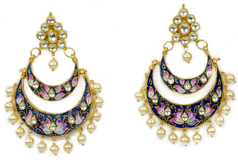 Gold and Kundan Meenakari Earrings