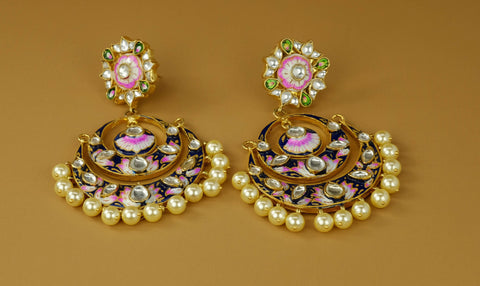 Meenakari Gold and Kundan Earrings