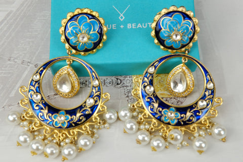 Royal and Sea Blue Meenakari Earrings