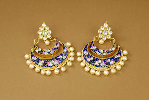 Gold and Kundan Meenakari Earrings