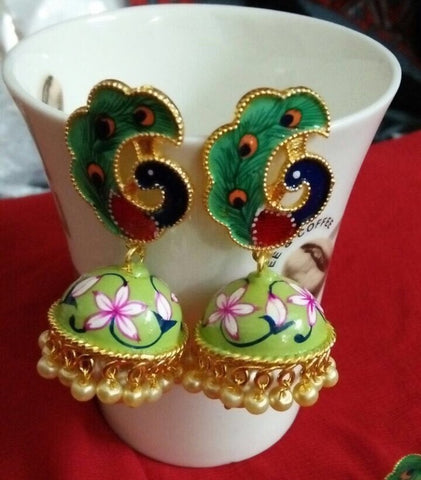 Peacock Meenakari Jhumki Earrings