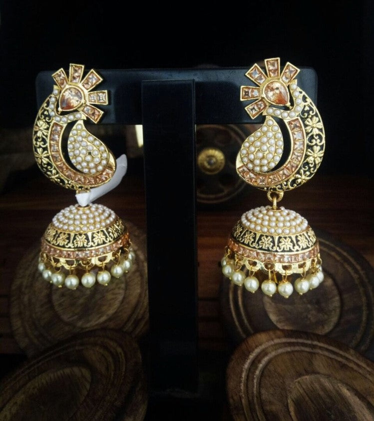 Antique Champagne Stone Jhumki Earrings