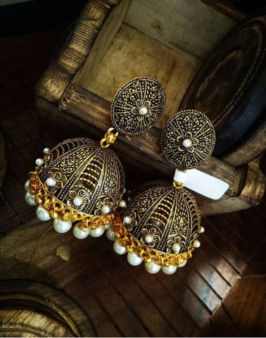 Antique Gold Jhodha Jhumki Earrings