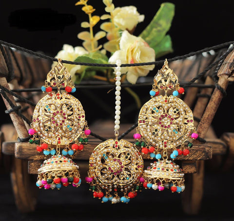 Ethnic Pipal Patti Mirror Maangtikka with Earring Set - Light Pink by  FashionCrab
